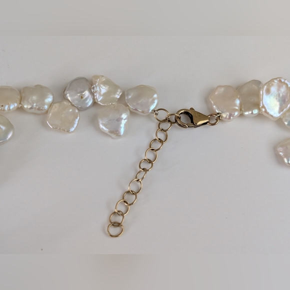 18.5" Keshi 12.5mm Cornflake Cultured Pearl Necklace Gem Quality 14k GF - Picture 5 of 6